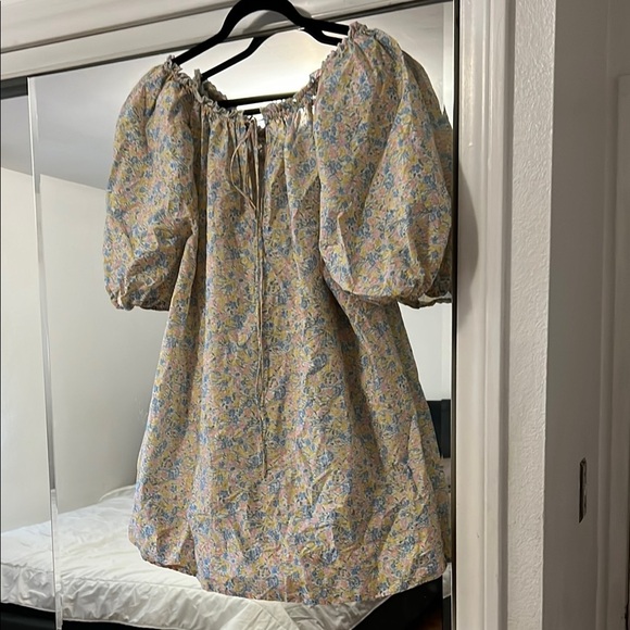 For Love & Lemon floral Puff Sleeve babydoll mini Dress XS - Picture 1 of 11